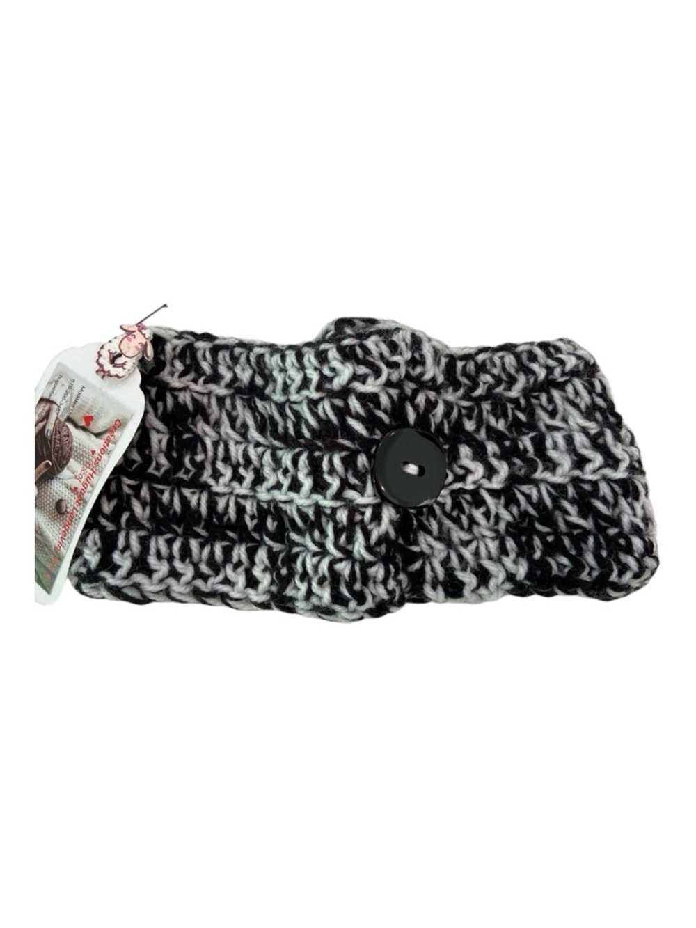 Black & White Handcrafted Wool Blend Buttoned Collar/Headband For Women